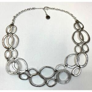 The Sak Hammered Silver Tone Circle Necklace Adjustable Layered Statement 18"